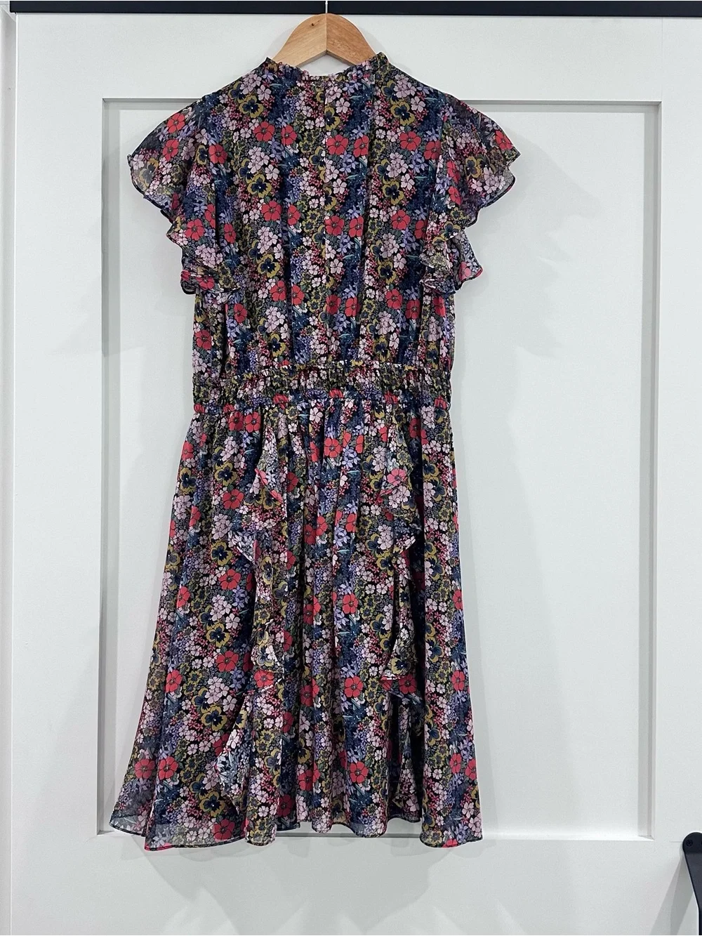 Shoshanna Amora silk floral ruffle lightweight dress multicolor red purple sz 2